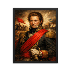 Juan Manuel de Rosas in crimson federalist sash framed print on a plain backdrop in size 16"x20".