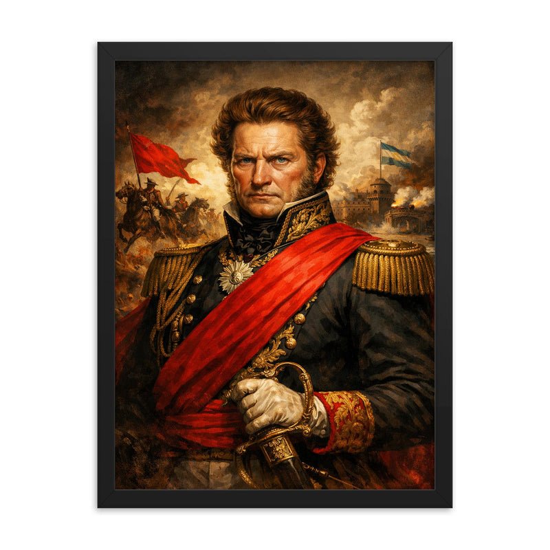 Juan Manuel de Rosas in crimson federalist sash framed print on a plain backdrop in size 18