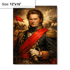 Juan Manuel de Rosas in crimson federalist sash metal print on a plain backdrop in size 12"x16".
