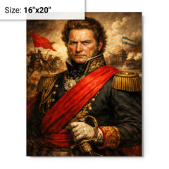 Juan Manuel de Rosas in crimson federalist sash metal print on a plain backdrop in size 16"x20".