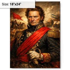 Juan Manuel de Rosas in crimson federalist sash metal print on a plain backdrop in size 18"x24".