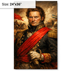 Juan Manuel de Rosas in crimson federalist sash metal print on a plain backdrop in size 24"x36".