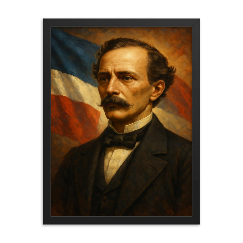 Juan Pablo Duarte framed print on a plain backdrop in size 18