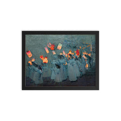 Jubilee Procession in a Cornish Village by George Sherwood Hunter, 1897 framed print on a plain backdrop in size 12"x16".