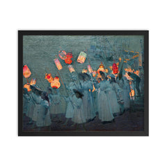 Jubilee Procession in a Cornish Village by George Sherwood Hunter, 1897 framed print on a plain backdrop in size 16"x20".