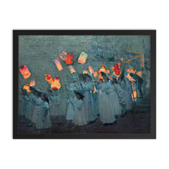 Jubilee Procession in a Cornish Village by George Sherwood Hunter, 1897 framed print on a plain backdrop in size 18"x24".