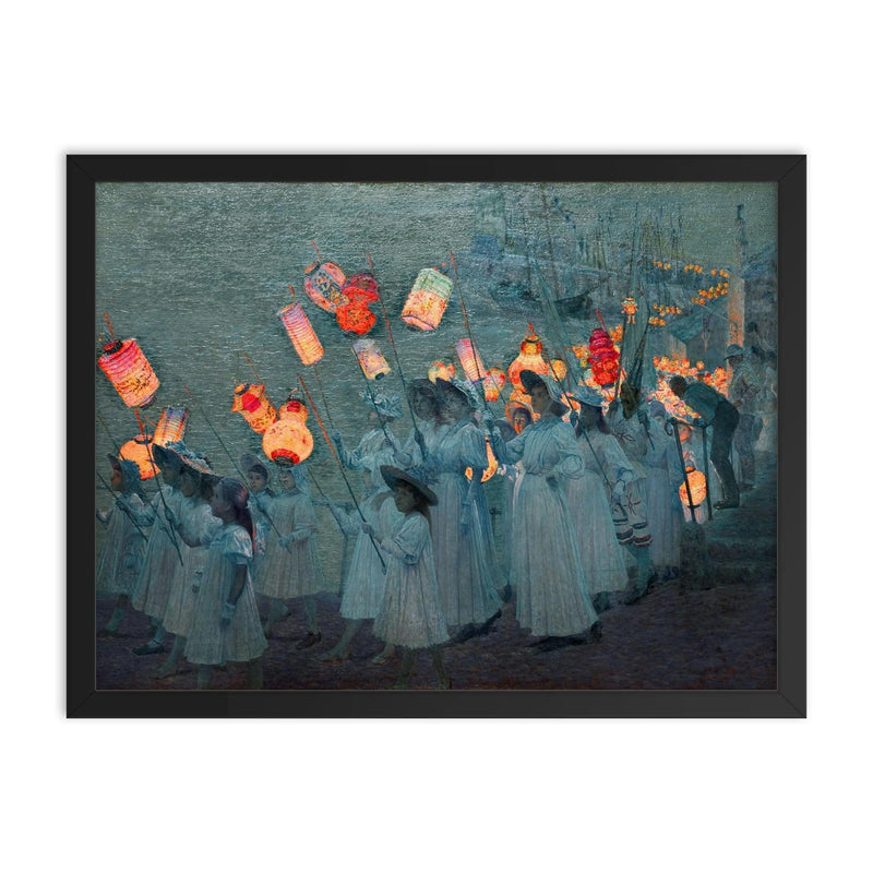 Jubilee Procession in a Cornish Village by George Sherwood Hunter, 1897 framed print on a plain backdrop in size 18