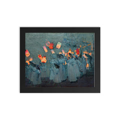 Jubilee Procession in a Cornish Village by George Sherwood Hunter, 1897 framed print on a plain backdrop in size 8"x10".