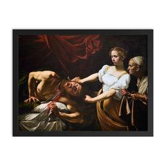 Judith and Holofernes by Caravaggio framed print on a plain backdrop in size 18"x24".