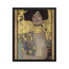 Judith and the Head of Holofernes by Gustav Klimt, 1901 framed print on a plain backdrop in size 16"x20".