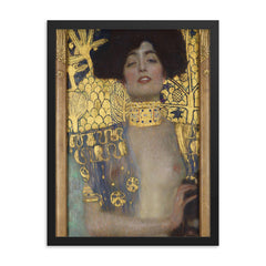 Judith and the Head of Holofernes by Gustav Klimt, 1901 framed print on a plain backdrop in size 18"x24".