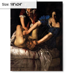 Judith beheading Holofernes by Artemisia Gentileschi metal print on a plain backdrop in size 18"x24".