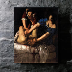 Judith beheading Holofernes by Artemisia Gentileschi metal print mockup