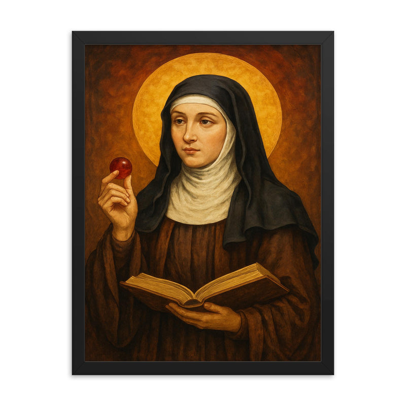 Julian of Norwich framed print on a plain backdrop in size 18