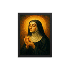 Julian of Norwich receiving the hazelnut vision framed print on a plain backdrop in size 12"x16".