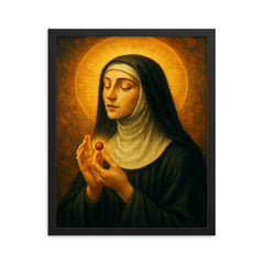 Julian of Norwich receiving the hazelnut vision framed print on a plain backdrop in size 16"x20".