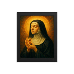 Julian of Norwich receiving the hazelnut vision framed print on a plain backdrop in size 8"x10".