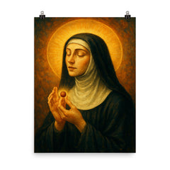 Julian of Norwich receiving the hazelnut vision poster on a plain backdrop in size 8"x10".