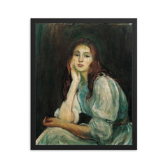Julie Daydreaming by Berthe Morisot, 1894 framed print on a plain backdrop in size 16"x20".