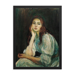 Julie Daydreaming by Berthe Morisot, 1894 framed print on a plain backdrop in size 18"x24".