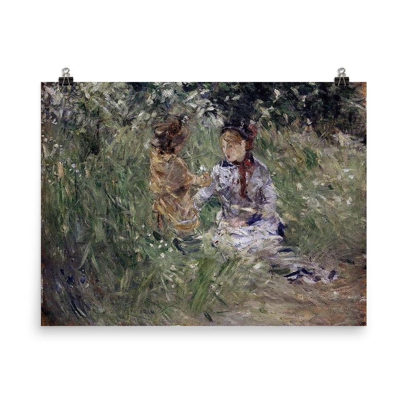 Julie with Pasie in the Garden at Bougival by Berthe Morisot poster on a plain backdrop in size 8