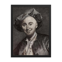 Julien Offray de La Mettrie framed print on a plain backdrop in size 18"x24".