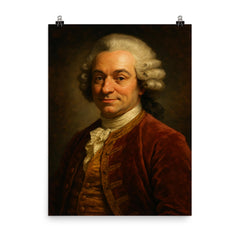 Julien Offray de La Mettrie poster on a plain backdrop in size 8"x10".