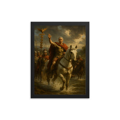 Julius Caesar crossing the Rubicon framed print on a plain backdrop in size 12"x16".