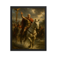 Julius Caesar crossing the Rubicon framed print on a plain backdrop in size 16"x20".