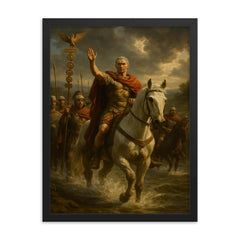 Julius Caesar crossing the Rubicon framed print on a plain backdrop in size 18"x24".