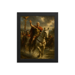 Julius Caesar crossing the Rubicon framed print on a plain backdrop in size 8"x10".
