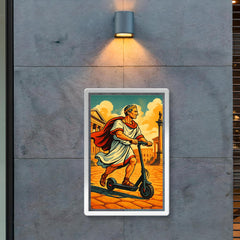 Julius Caesar riding a scooter through ancient Rome poster 2