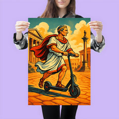 Julius Caesar riding a scooter through ancient Rome poster 3