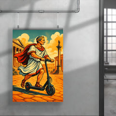 Julius Caesar riding a scooter through ancient Rome poster 4