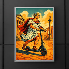 Julius Caesar riding a scooter through ancient Rome poster 5