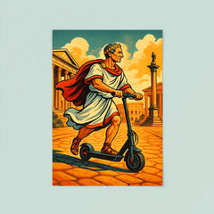 Julius Caesar riding a scooter through ancient Rome poster 8