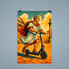 Julius Caesar riding a scooter through ancient Rome poster 9