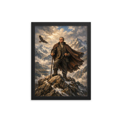 Julius Evola atop alpine crags framed print on a plain backdrop in size 12"x16".