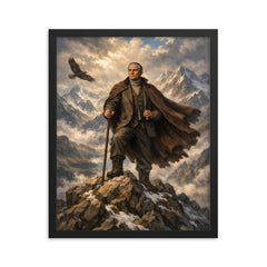 Julius Evola atop alpine crags framed print on a plain backdrop in size 16"x20".
