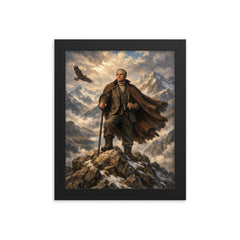 Julius Evola atop alpine crags framed print on a plain backdrop in size 8"x10".