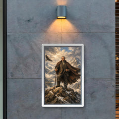 Julius Evola atop alpine crags poster 2