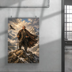 Julius Evola atop alpine crags poster 4