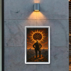 Julius Evola atop mountain with occult sun poster 2