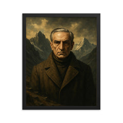 Julius Evola mountain austerity portrait framed print on a plain backdrop in size 16"x20".