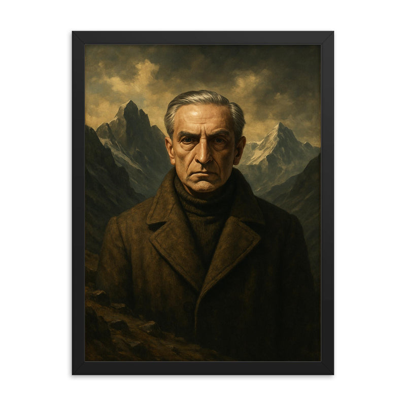 Julius Evola mountain austerity portrait framed print on a plain backdrop in size 18