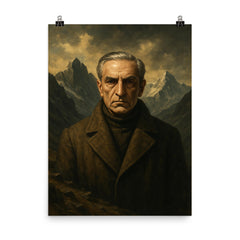 Julius Evola mountain austerity portrait poster on a plain backdrop in size 8"x10".