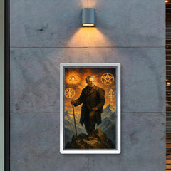 Julius Evola on alpine peak with occult symbols poster 2