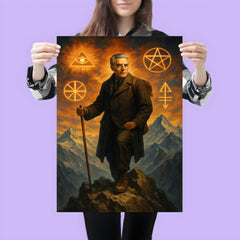 Julius Evola on alpine peak with occult symbols poster 3