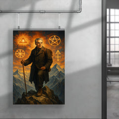 Julius Evola on alpine peak with occult symbols poster 4
