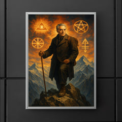 Julius Evola on alpine peak with occult symbols poster 5